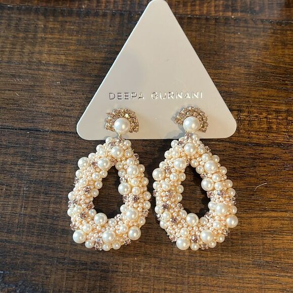 Deepa Gurnani Arabella Crystal & Pearl Earrings in Gold - Picture 3 of 4
